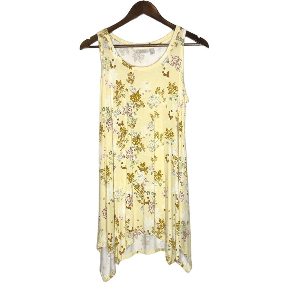 Logo Lori Goldstein Yellow Floral Tunic Sleeveless Top Size Small